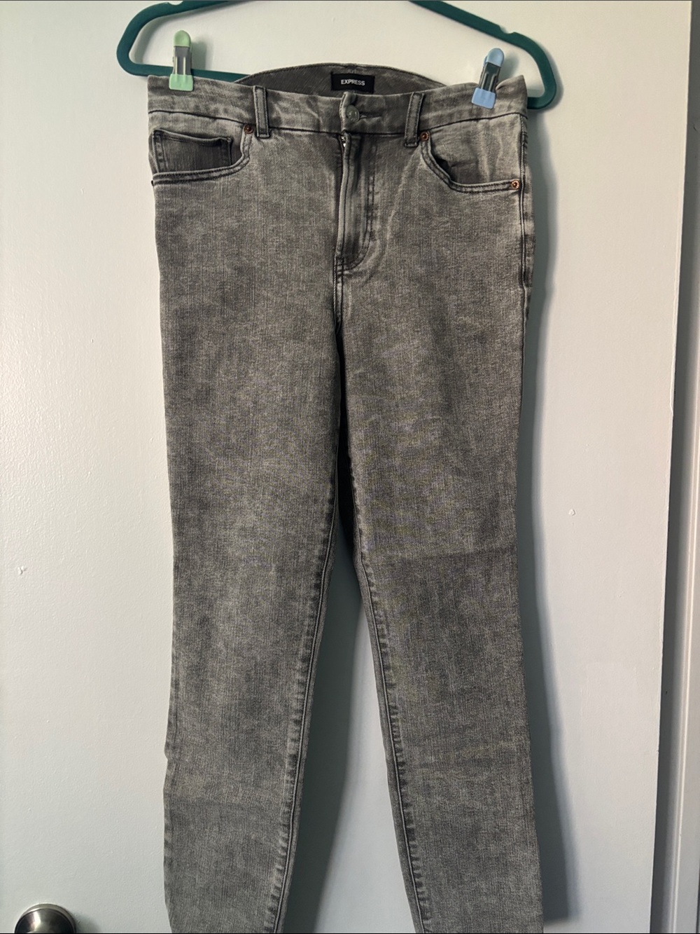 Express Women's Grey Acid-Wash Skinny Jeans